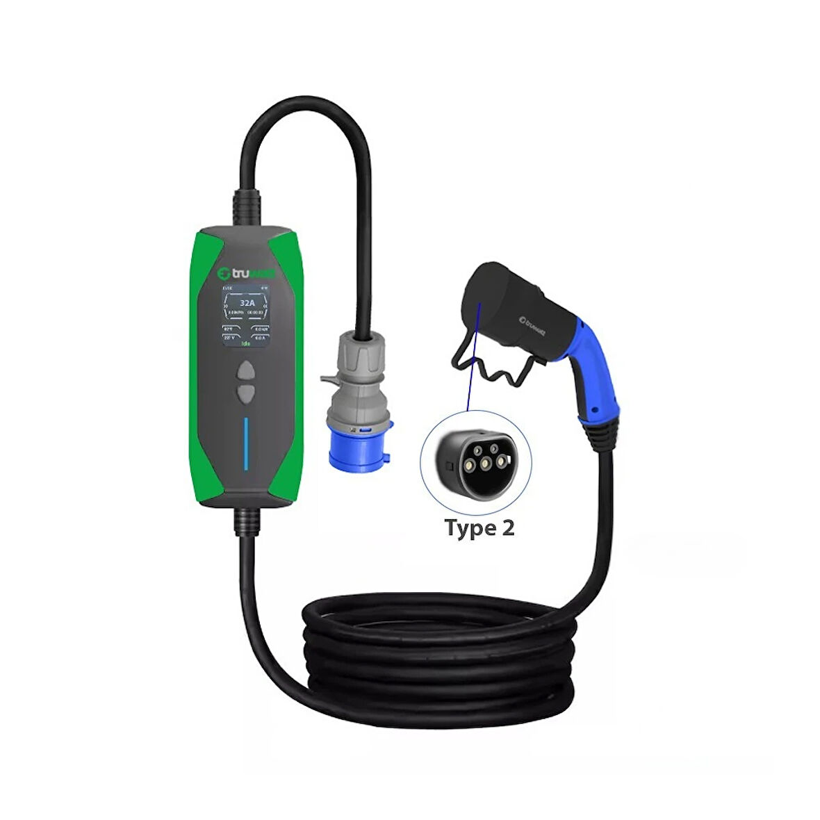 Truwatt 5 Metre 7.4kW Taşınabilir Elektrikli Araç Şarj Aleti