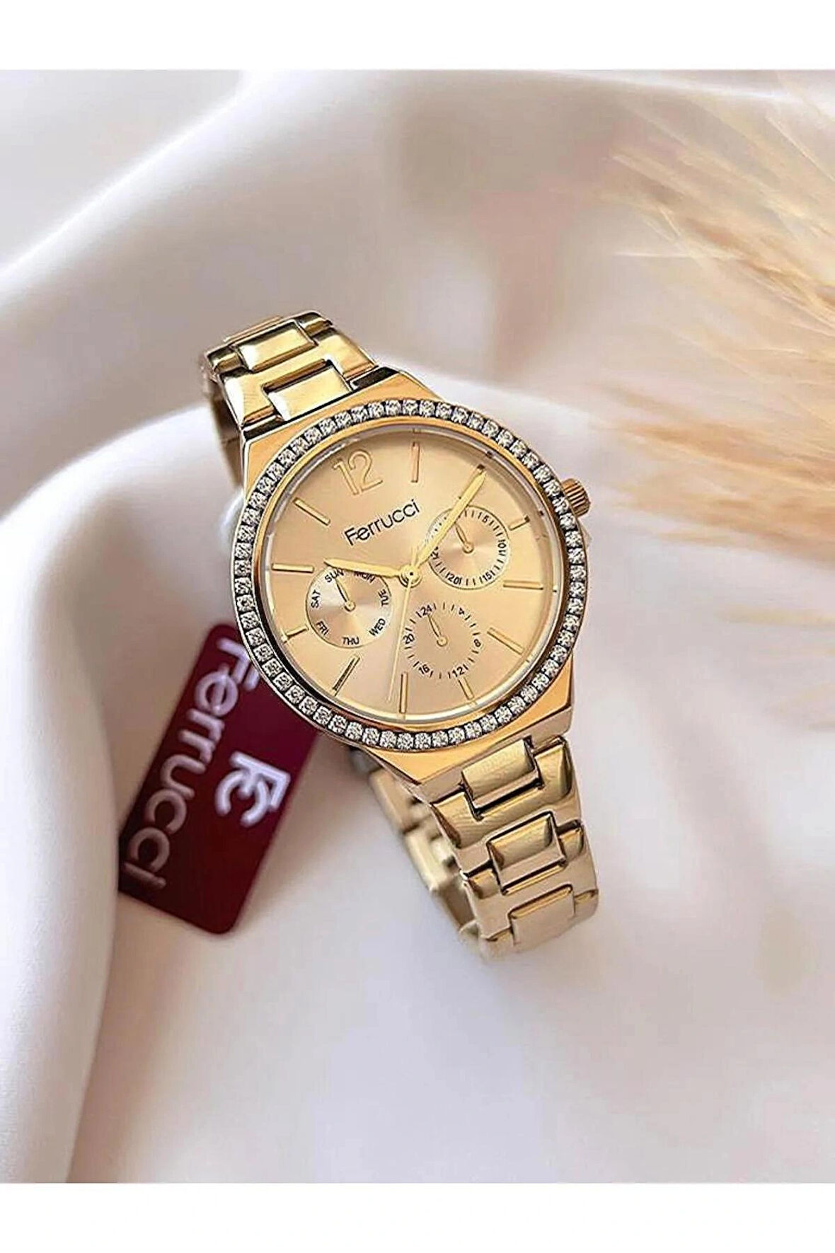 Ferrucci Gold Çelik Kordon Kadın Kol Saat+Bileklik Hediye