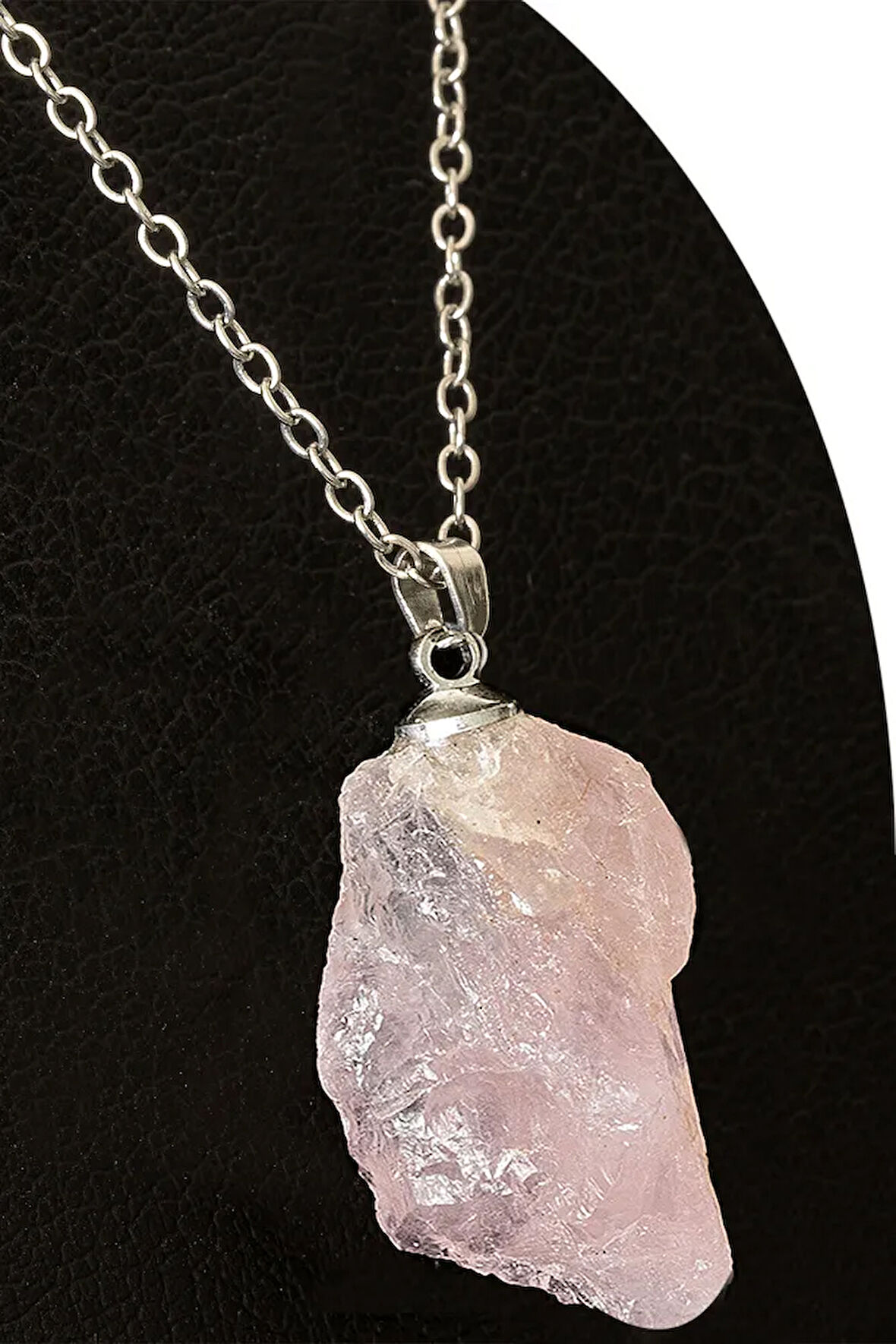 Sertifikalı Ham İşlenmemiş Pembe Kuvars Taşı Kolye