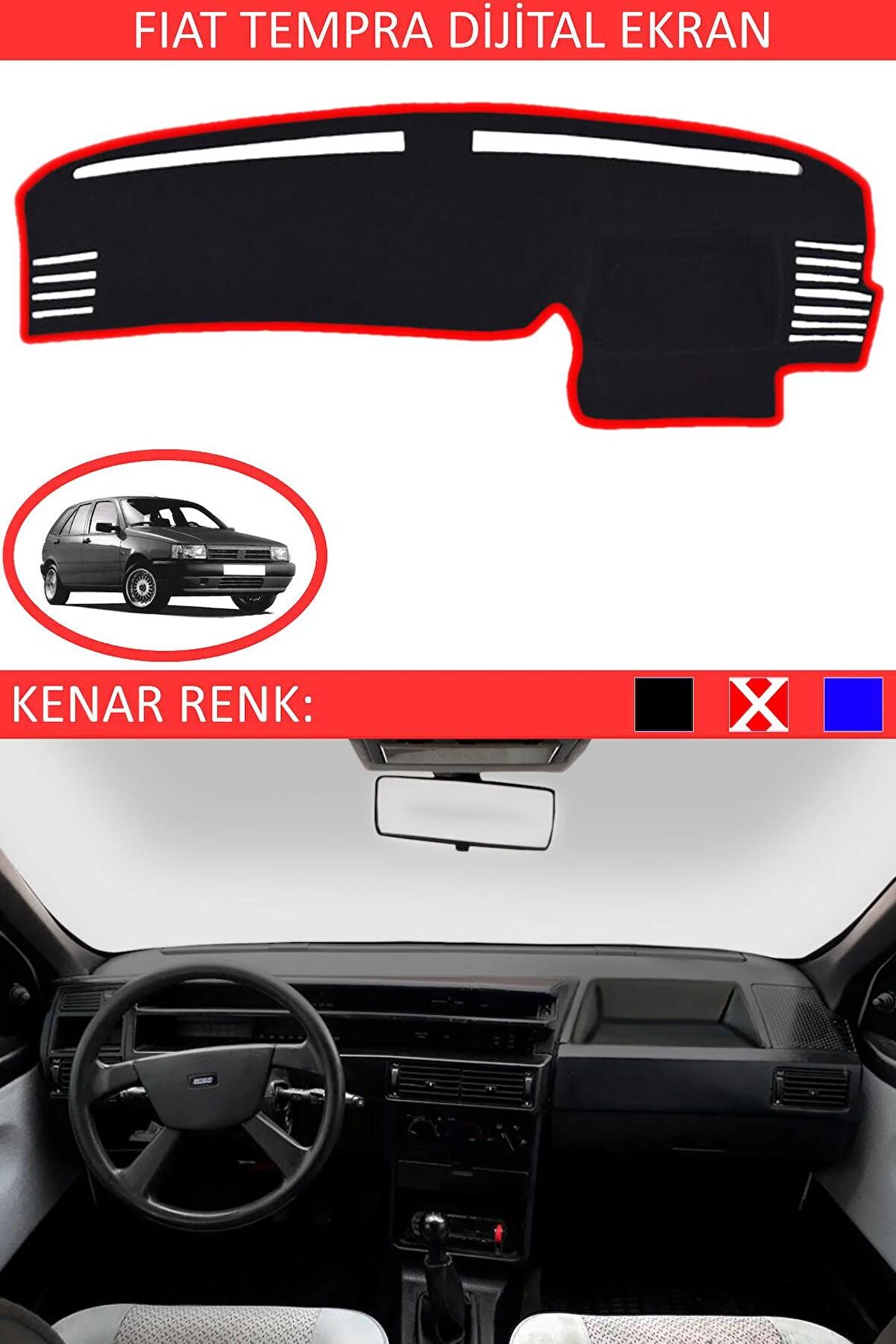 Ford Courier Ekranlı 2013-2020 İçin Uygun Torpido Koruma Halısı Siyah Kenar Renk Kırmızı