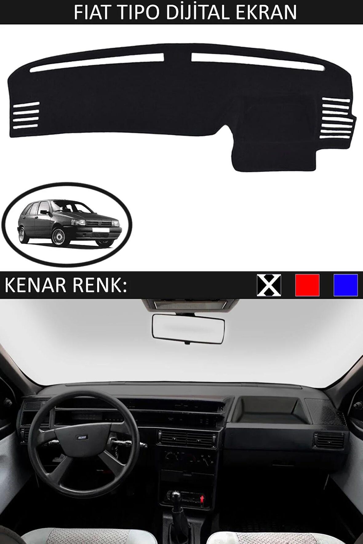 Ford Courier Ekranlı 2013-2020 İçin Uygun Torpido Koruma Halısı Siyah Kenar Renk Siyah
