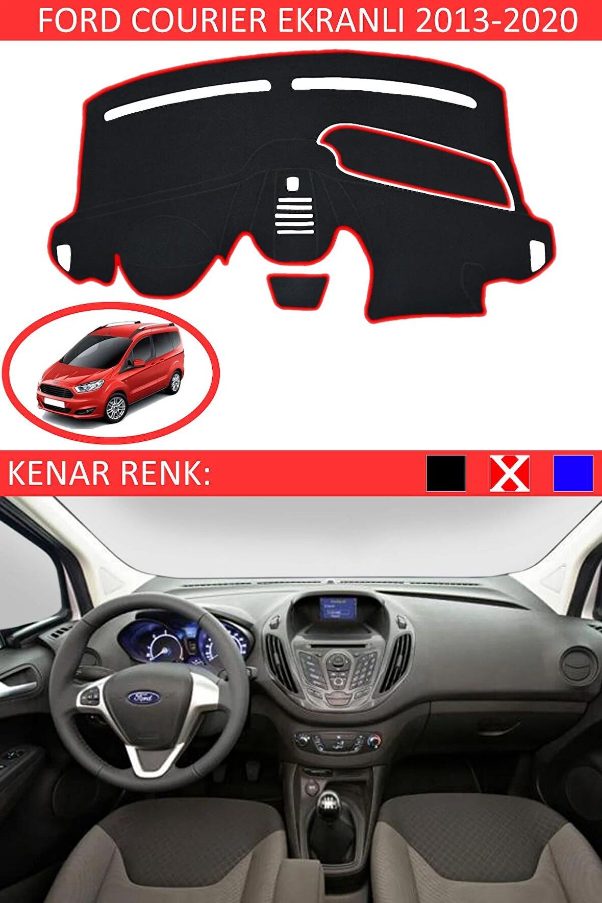 Ford Focus 1 1998-2004 İçin Uygun Torpido Koruma Halısı Siyah Kenar Renk Kırmızı