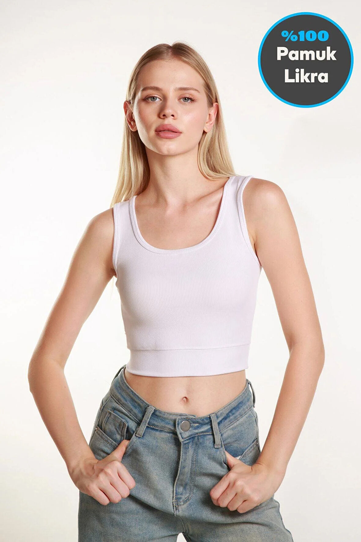 Kadın Crop Kare Yaka Fitilli Askılı Basic Top Büstiyer Atlet Bluz,