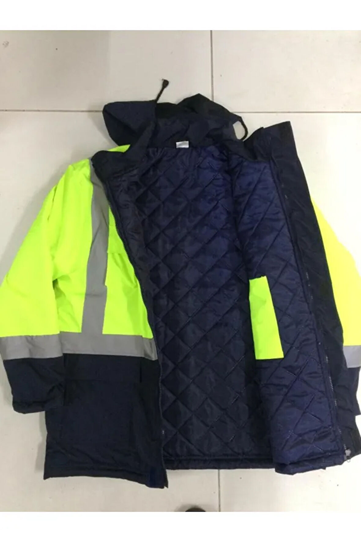 Reflektörlü Su Geçirmez Oxford Parka Kışlık Mont Sarı-Lacivert İş Montu Mühendis Montu