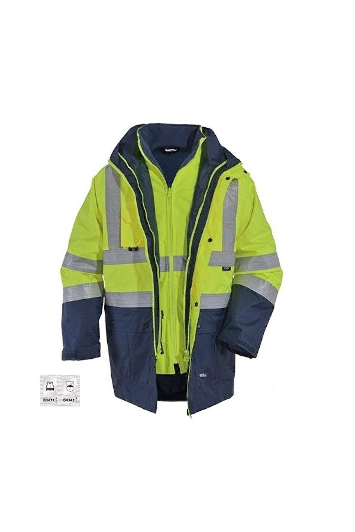 5+1 Reflektörlü Kışlık Mont Parka İçi Çıkmalı Sarı Yerli Kaban İşçi Montu Mühendis Montu