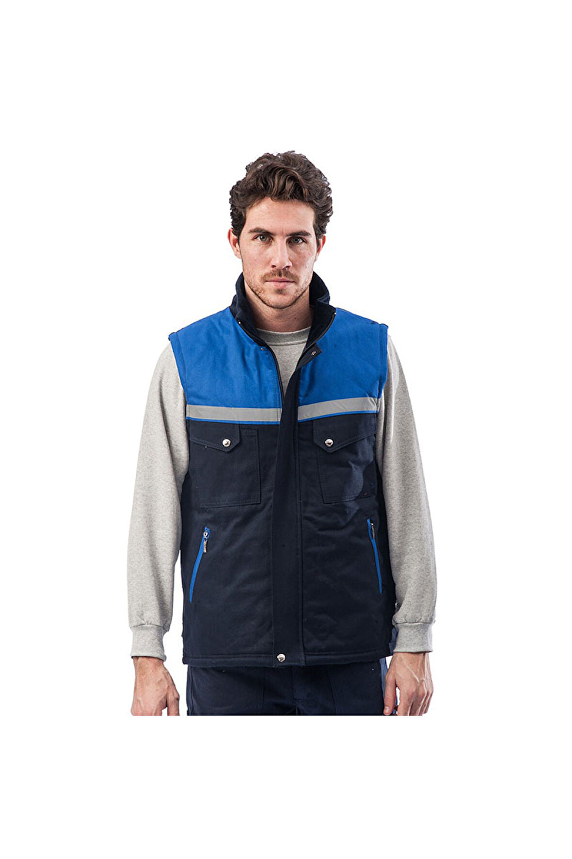 Robalı Siyah Saks Mavi Reflektörlü İçi Kapitoneli Kışlık İş Yelek