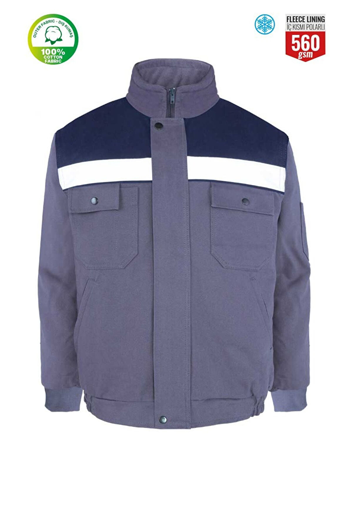 Robalı Gri Siyah Reflektörlü İçi Kapitoneli Kışlık İş Montu