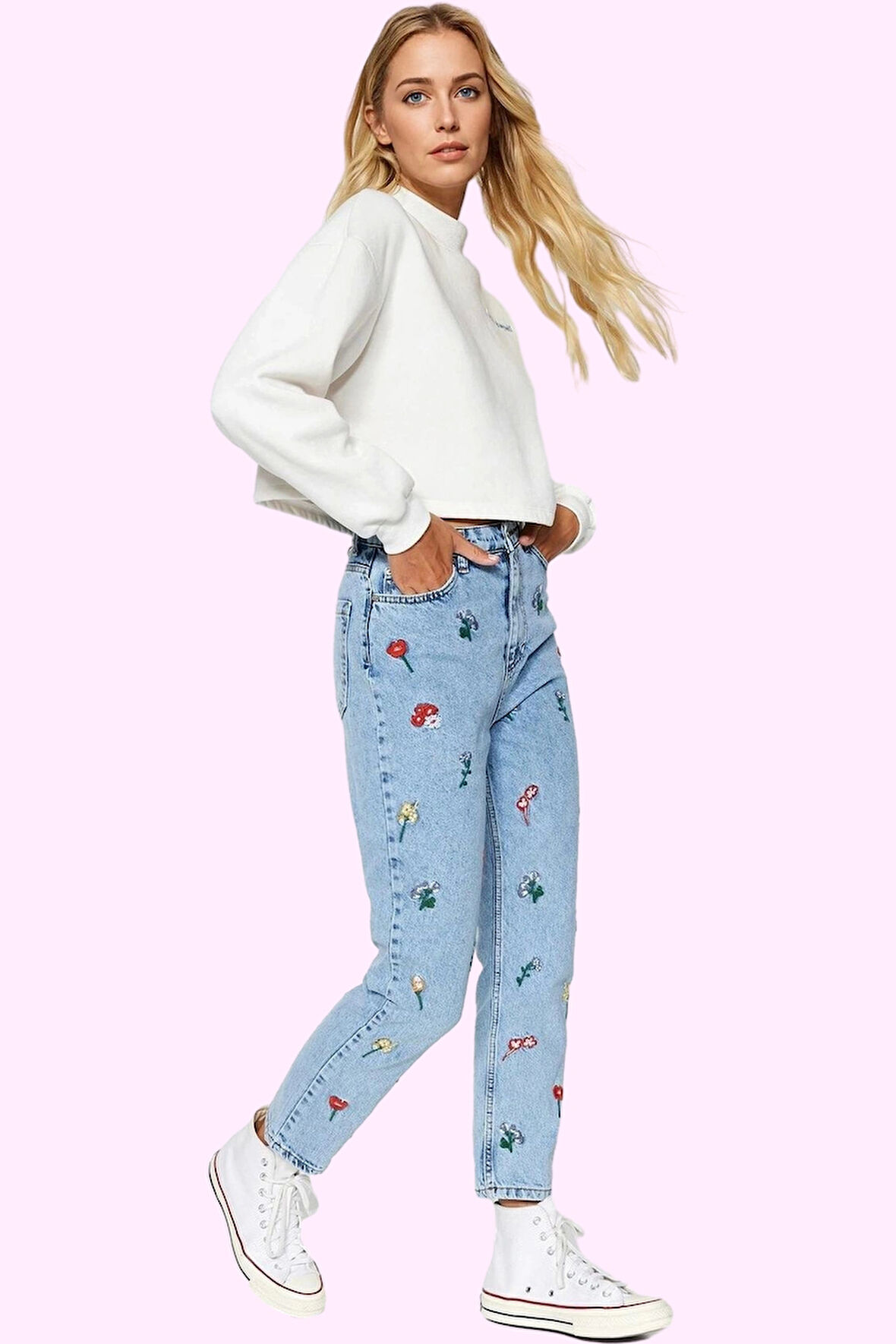 Kadın Regular Mom Jean Yüksek Bel Pamuklu Dar Paça Günlük Ve Özel Günler İçin Modern Tasarım