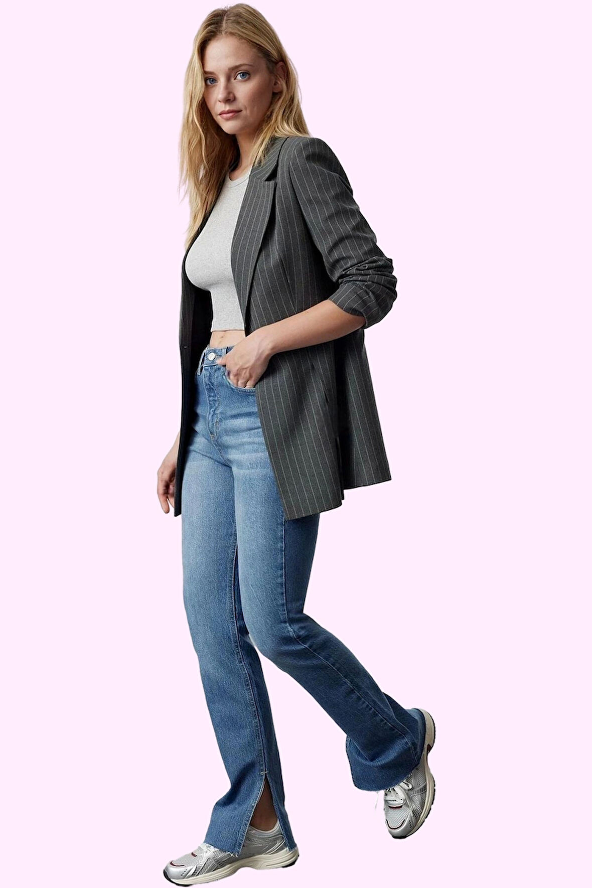 Kadın Care Koleksiyonu Yüksek Bel Denim Flare Jean Pamuk Günlük Kullanım Dayanıklı Malzeme