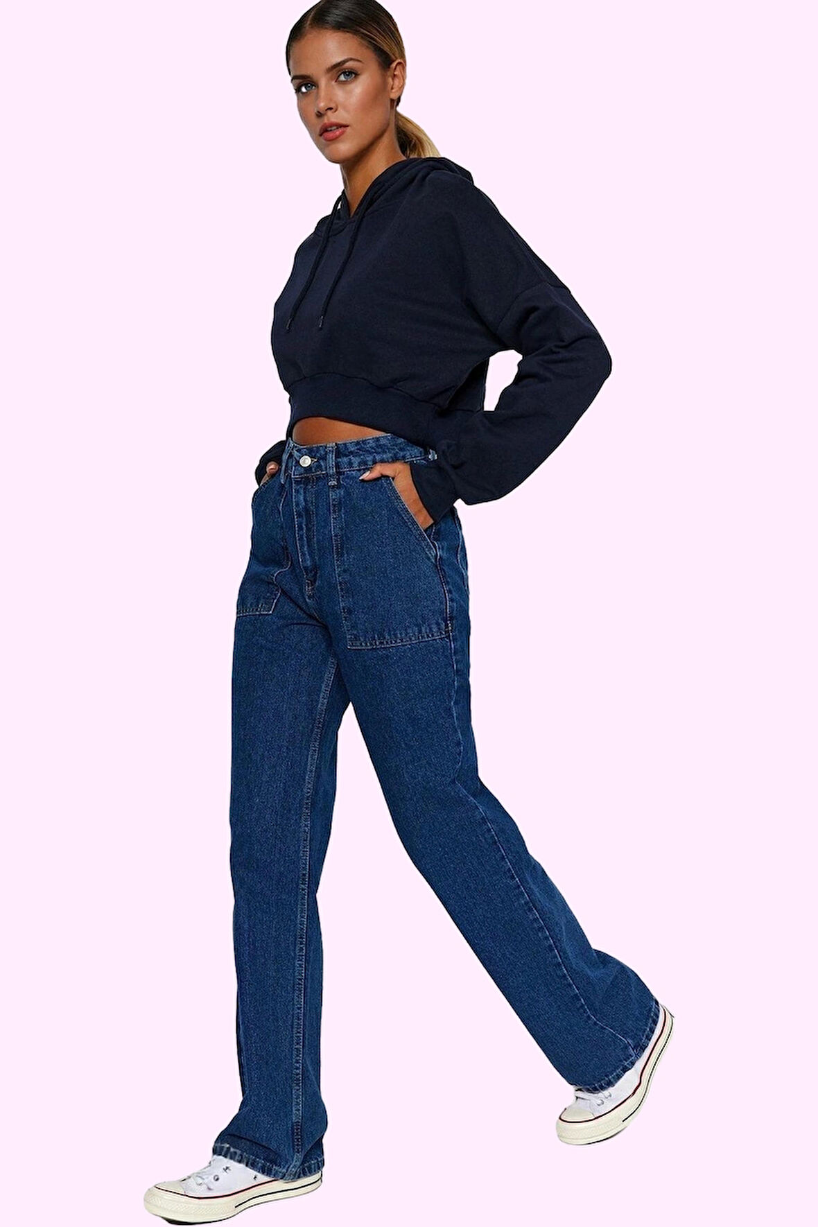 Kadın Denim Wide Leg Pantolon Yüksek Bel 5 Cep Rahat Günlük Stil Yaz Aylarının Vazgeçilmezi