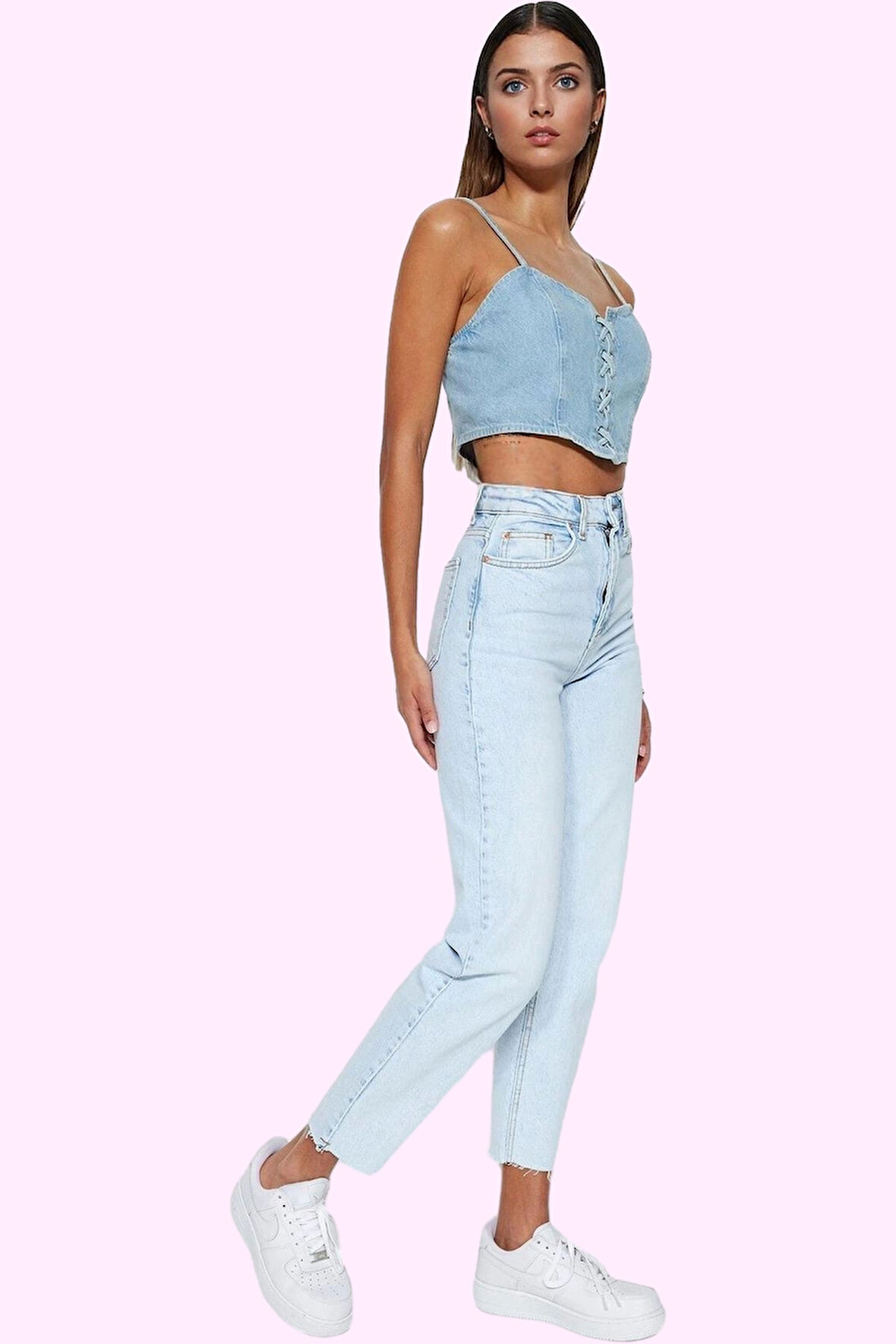 Kadın Care Koleksiyonu Denim Mom Jean Yüksek Bel Rahat Günlük Hafta Sonu Dayanıklı Malzeme