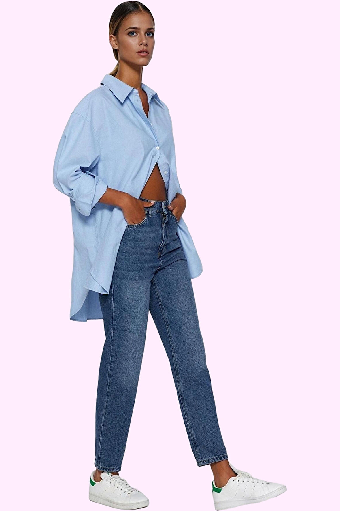 Kadın Denim Mom Jean Pantolon Yüksek Bel Pamuk Günlük Hafta Sonu Yaz Aylarının Vazgeçilmezi