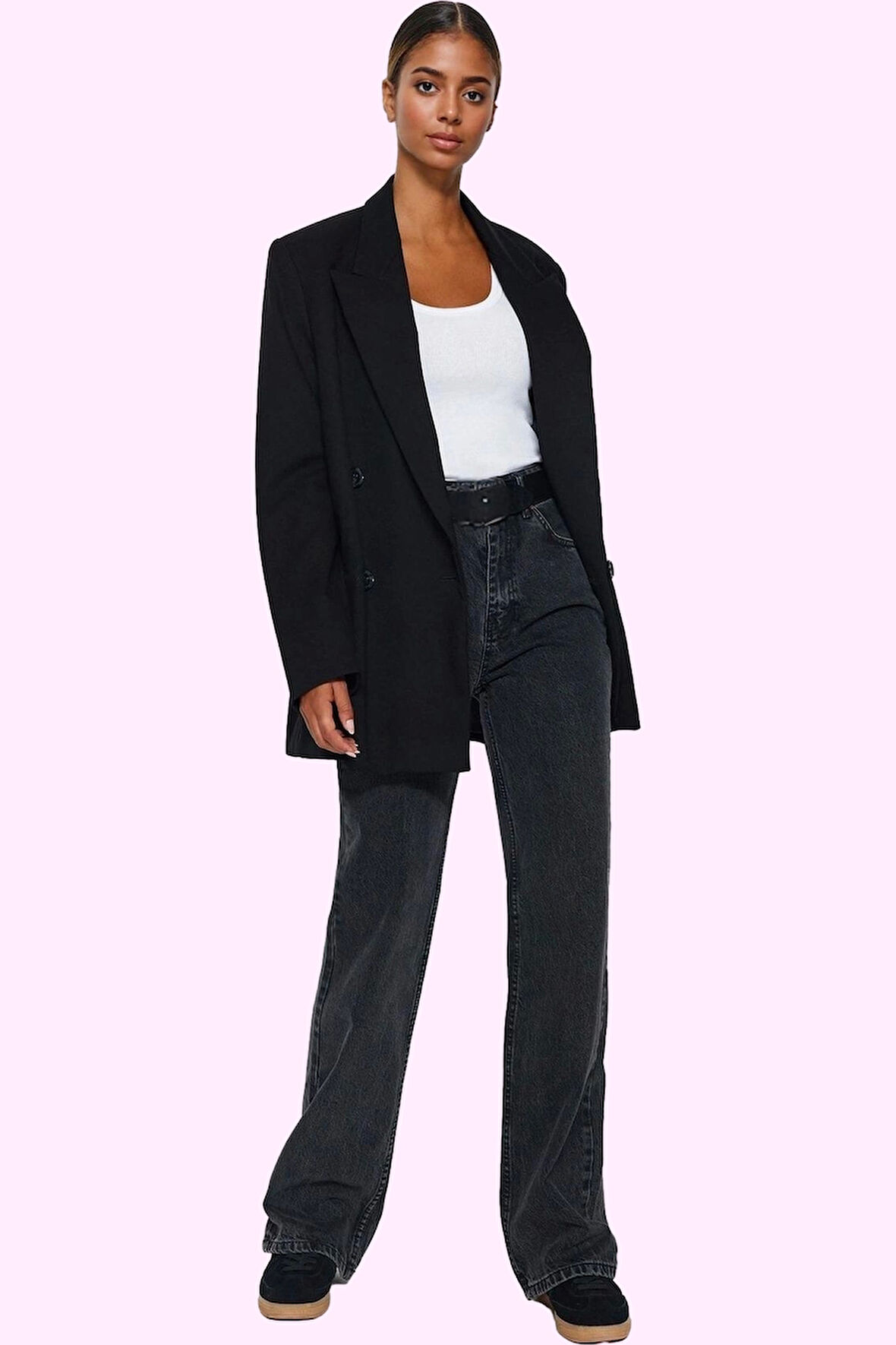 Kadın Pamuk Denim Pantolon Yüksek Bel Geniş Paça Günlük Kullanım İçin Mükemmel Özel Günler