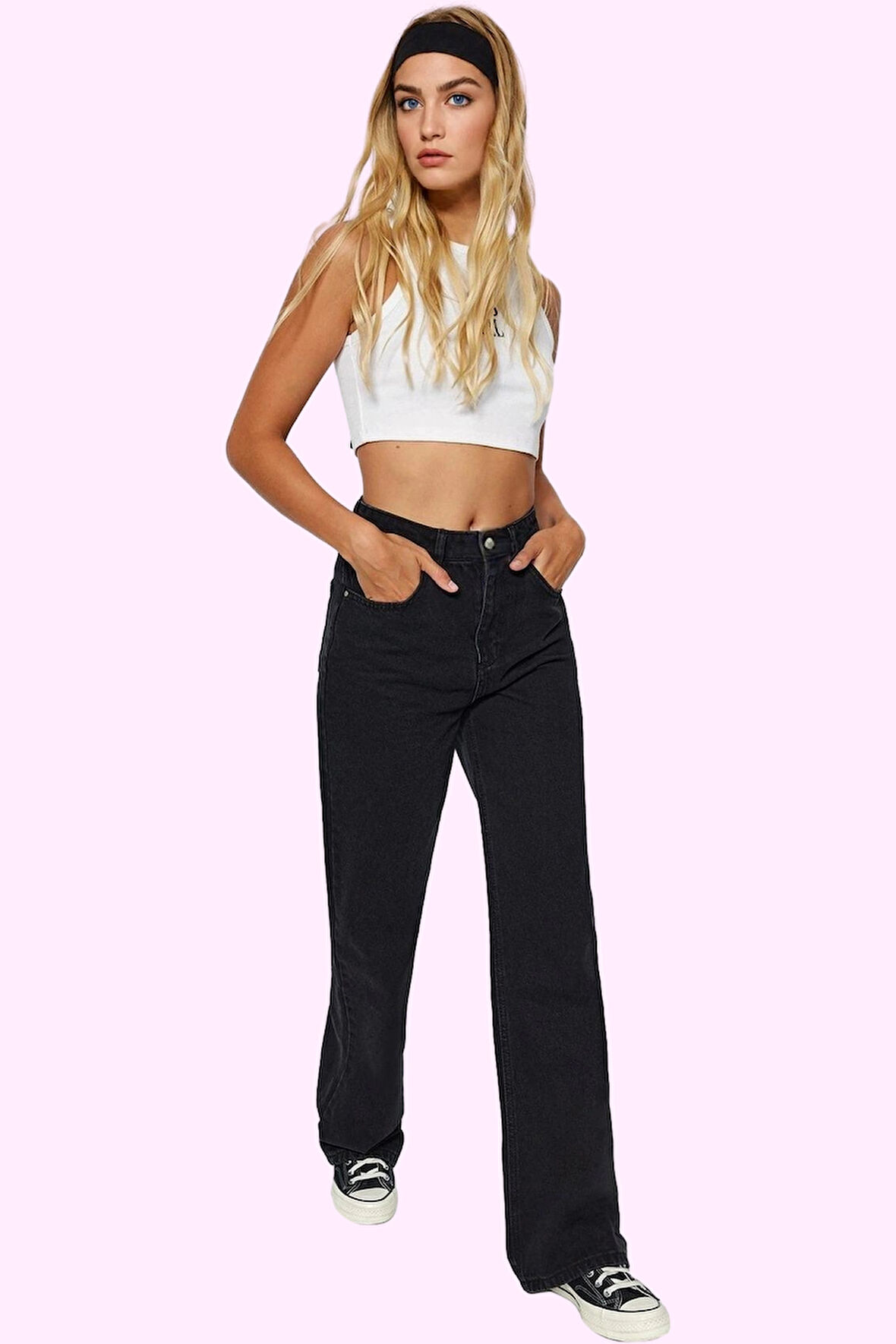 Kadın Denim Pantolon Pamuk Yüksek Bel Wide Leg Rahat Günlük Hafta Sonu Yaz Aylarının Vazgeçilmezi