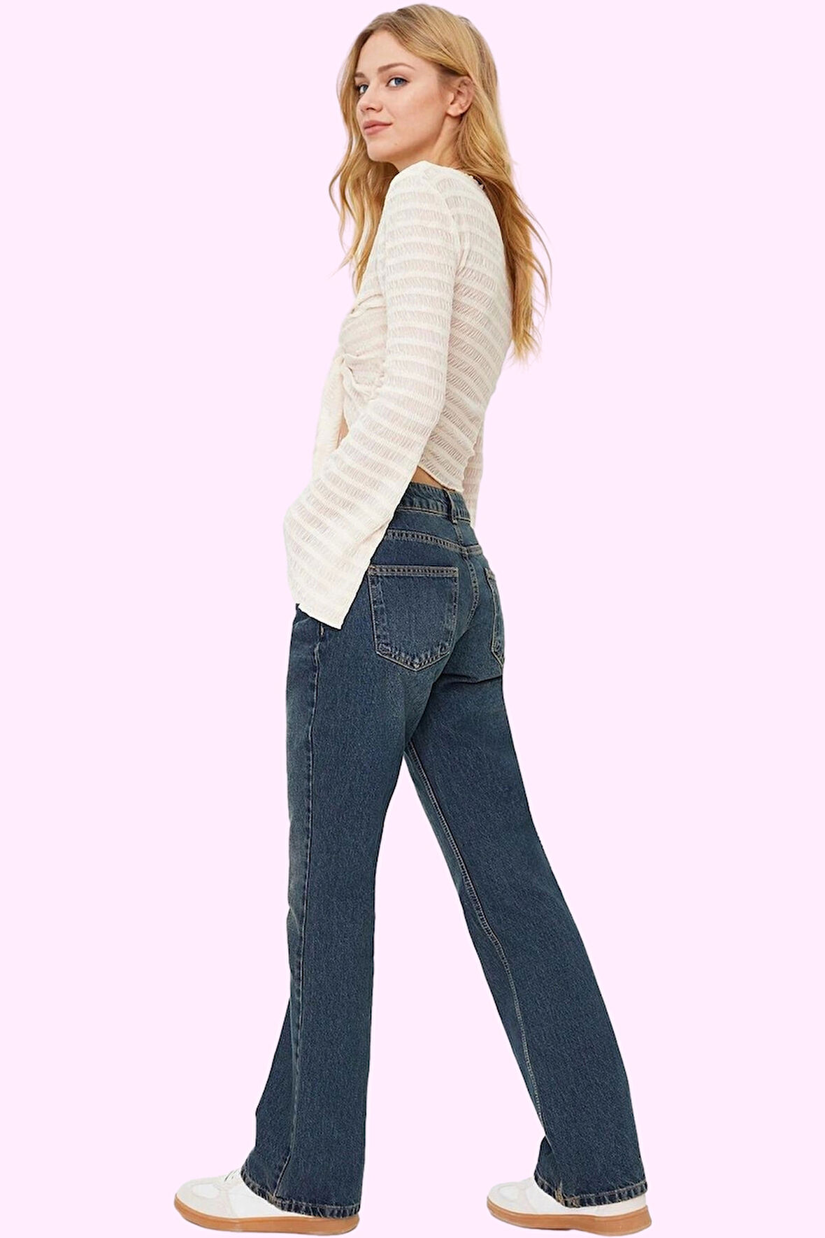 Kadın Denim Straight Jean Regular Boy Düşük Bel Pamuk Günlük Kullanım Yaz Aylarının Vazgeçilmezi