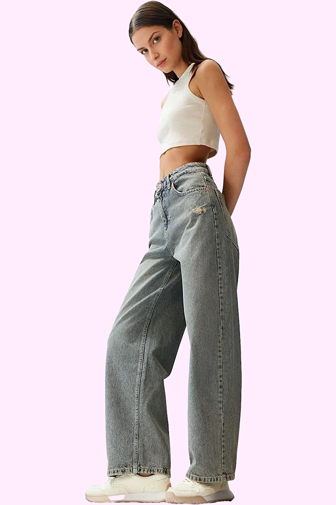 Kadın Care Koleksiyonu Denim Pantolon Düşük Bel Geniş Paça Pamuk Yaz Aylarının Vazgeçilmezi