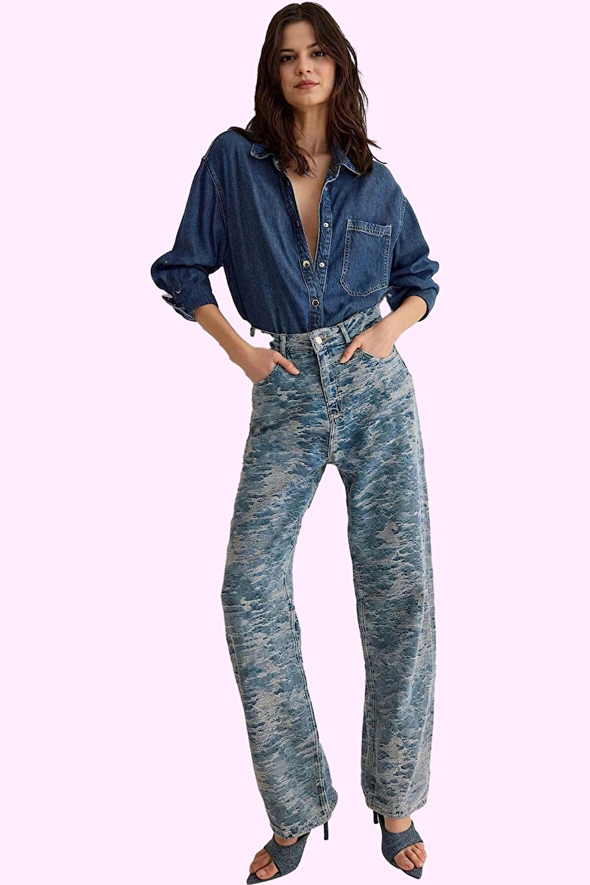 Kadın Pamuklu Denim Jean Düşük Bel Barrel Kalıp Geniş Paça Günlük Kullanım Kaliteli Malzeme