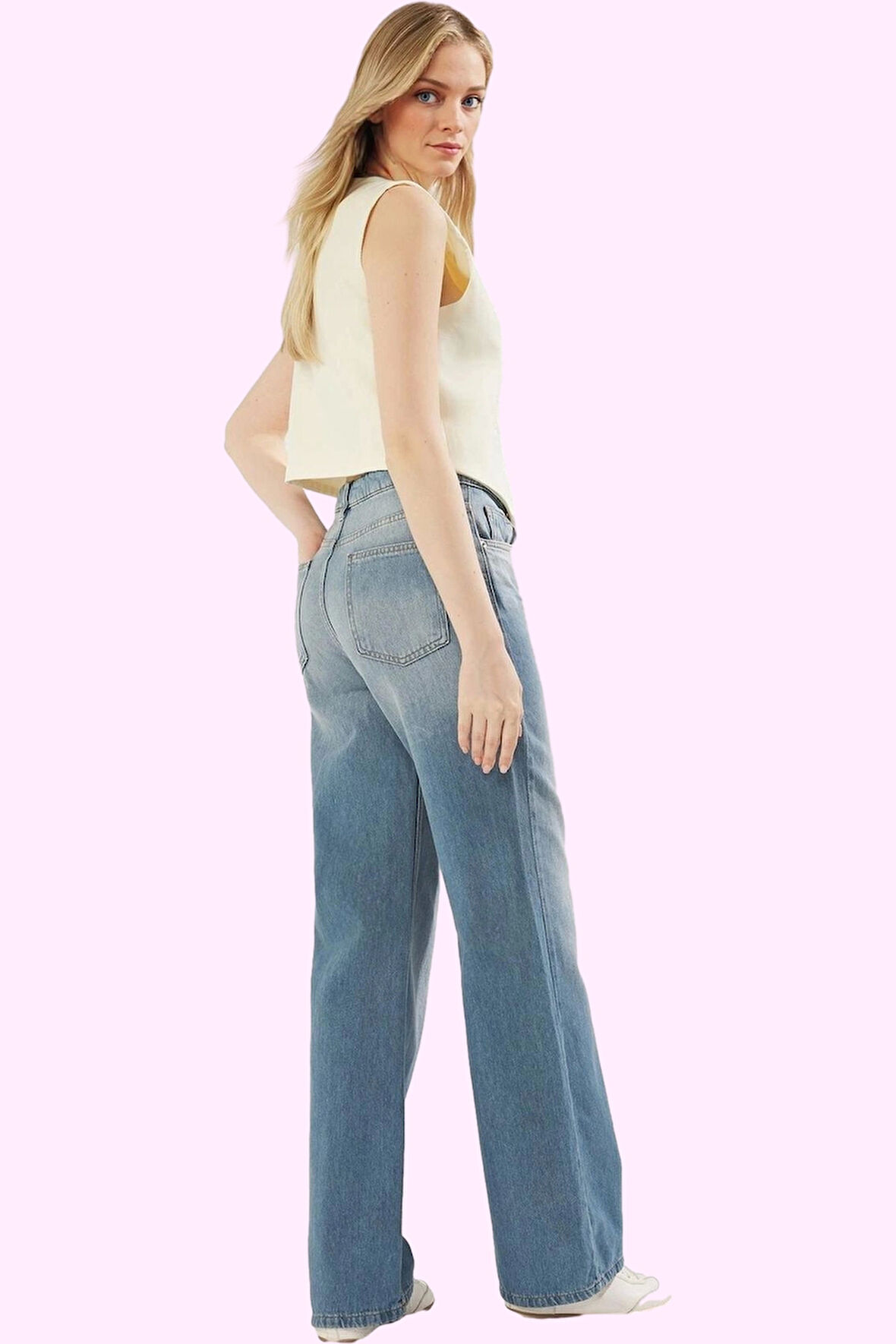 Kadın Denim Uzun Boy Normal Bel Geniş Paça Pamuk Jean Pantolon Günlük Kullanım Özel Günler