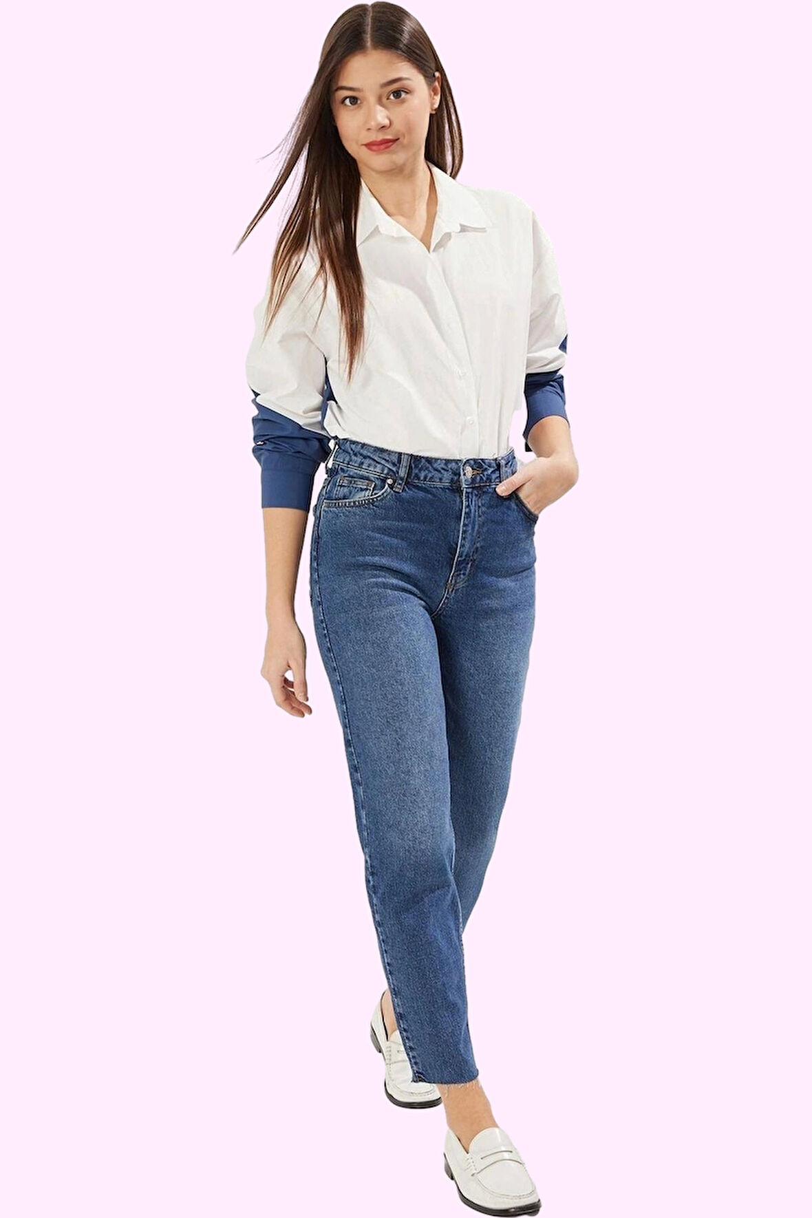 Kadın Uzun Boy Normal Bel Denim Mom Jean Geniş Paça Comfort Günlük Yaz Aylarının Vazgeçilmezi