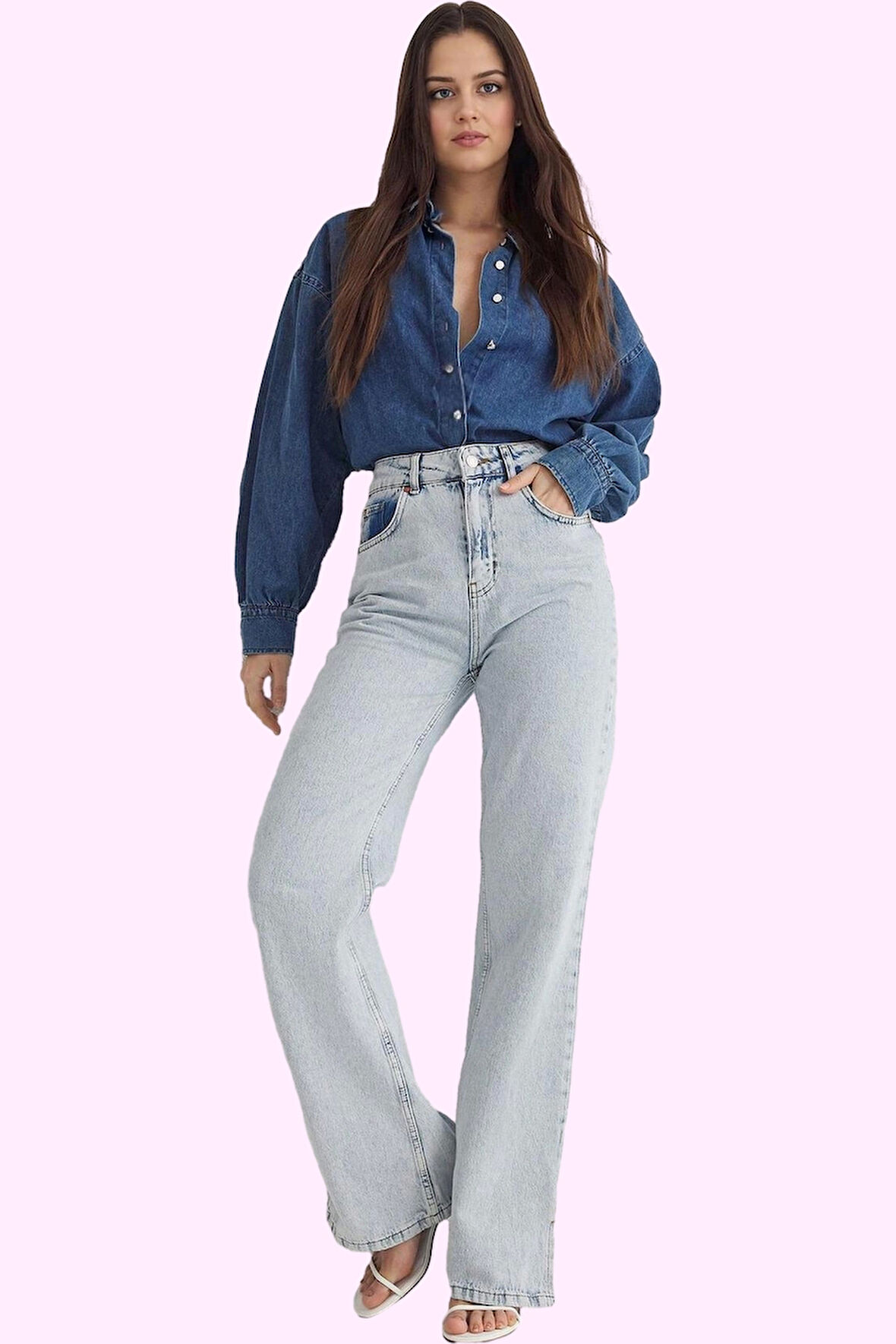Kadın Pamuk Denim Yüksek Bel Wide Leg Pantolon Casual Stil Günlük Kullanım Kaliteli Malzeme