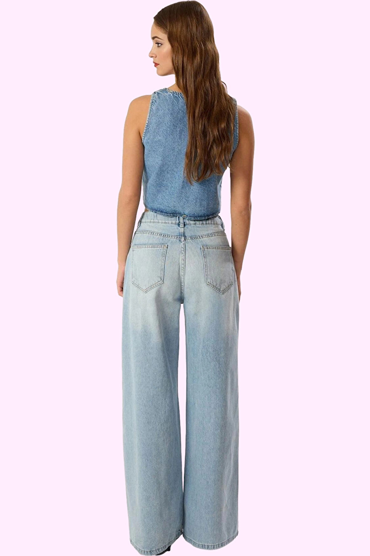 Kadın Pamuk Denim Palazzo Jean Yüksek Bel Geniş Paça Günlük ve Şık Yaz Aylarının Vazgeçilmezi