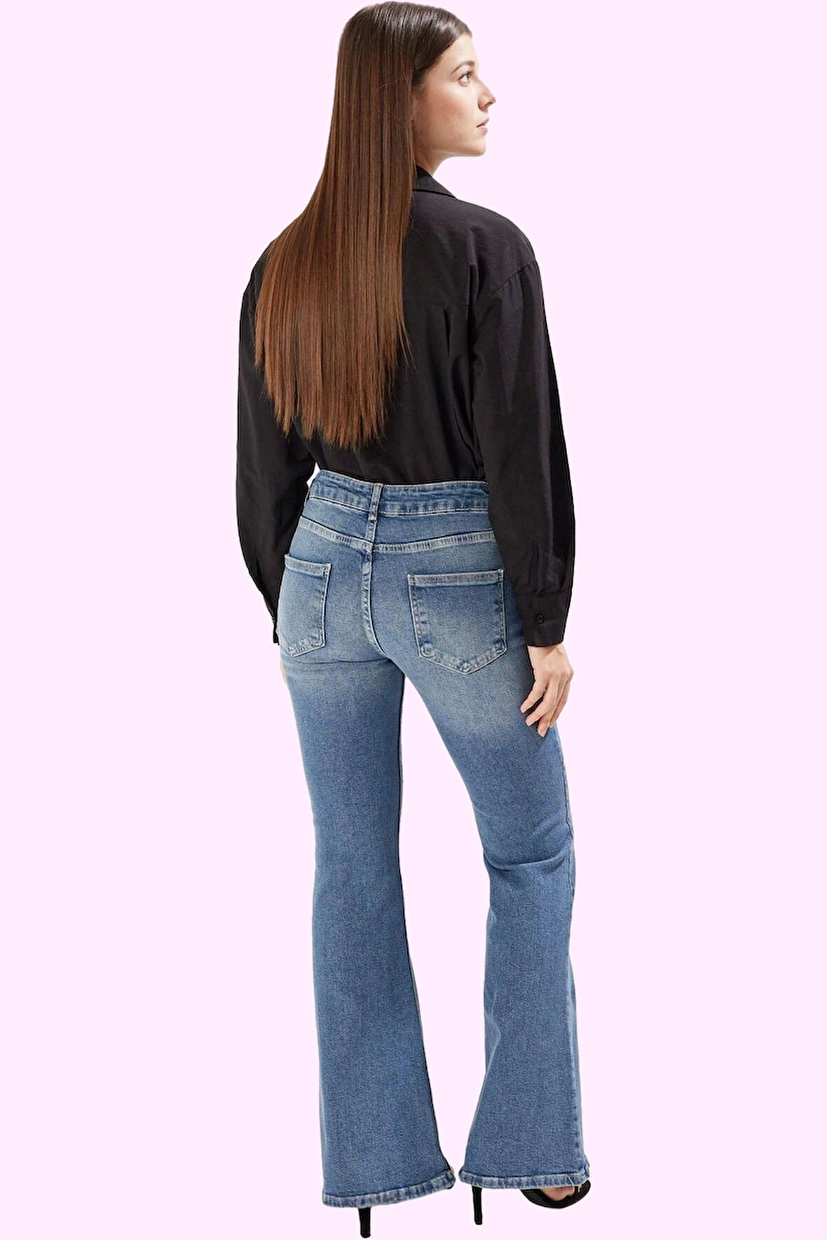 Kadın Denim Flare Pantolon Düşük Bel İspanyol Paça Günlük Hafta Sonu Yaz Aylarının Vazgeçilmezi