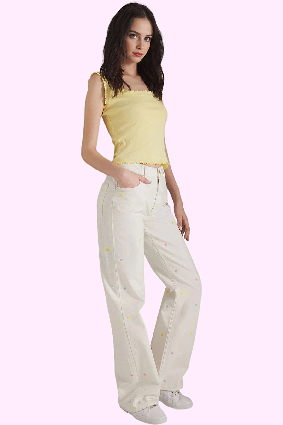 Kadın Normal Bel Denim Geniş Paça Pantolon Yazlık Kombinler İçin İdeal Yaz Aylarının Vazgeçilmezi