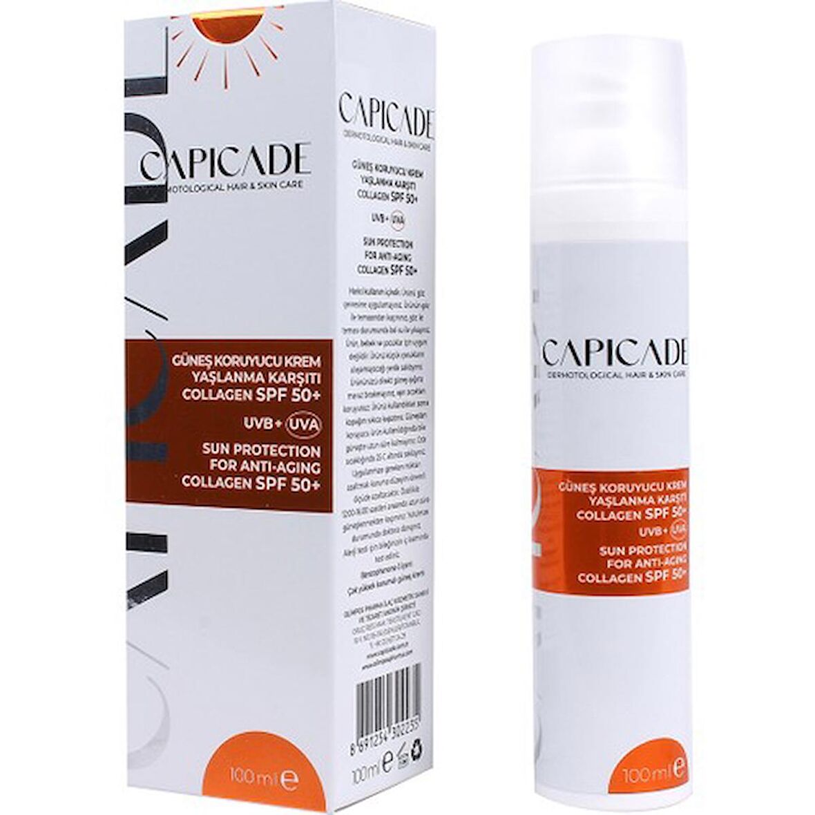 Capicade Güneş Koruyucu Krem Yaşlanma Karşıtı Collagen SPF50 + 100 ml(Yeni Ambalaj)