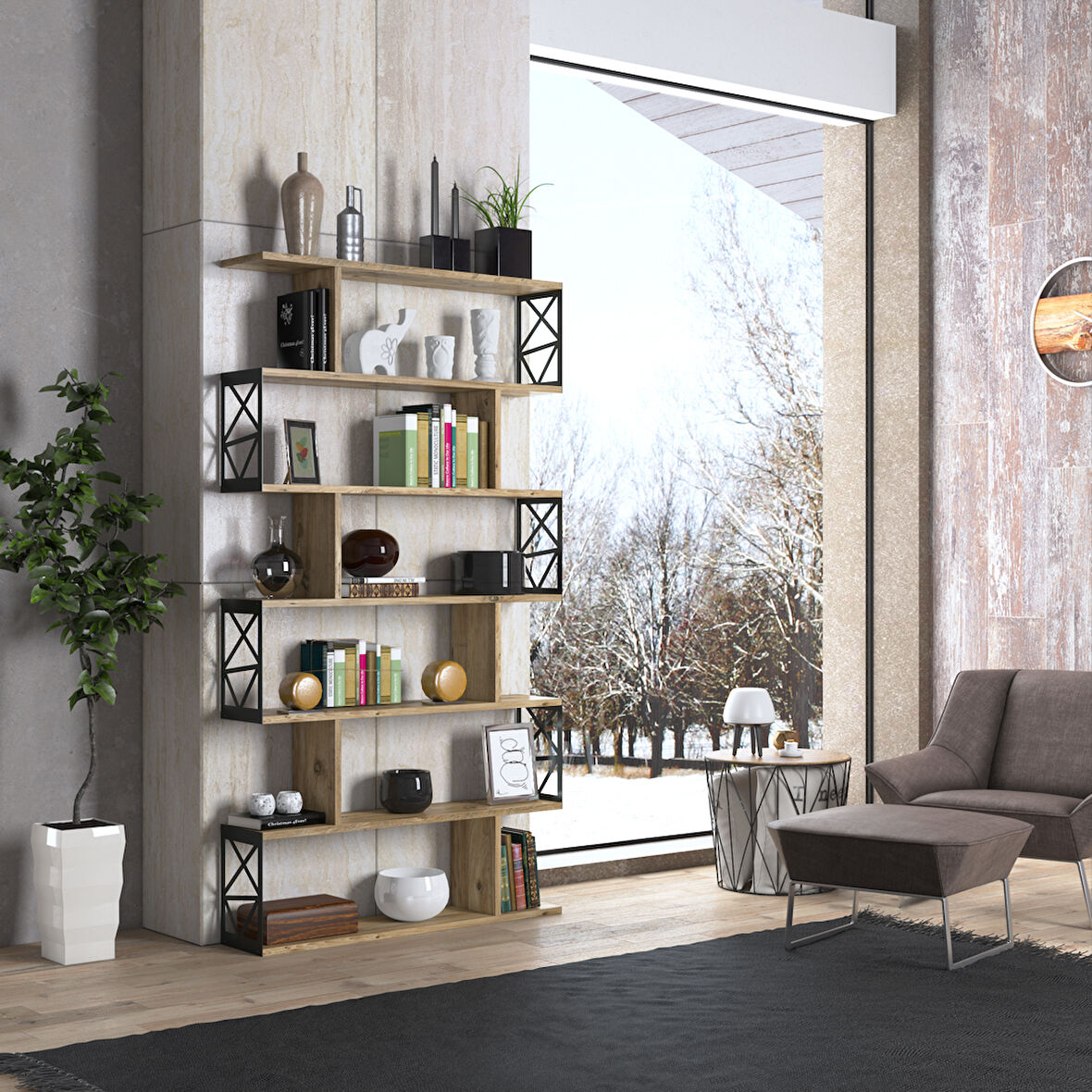 Hunerika Nonami kitaplık/büfe -Atlantik Çam -Minifiks Bağlantılı