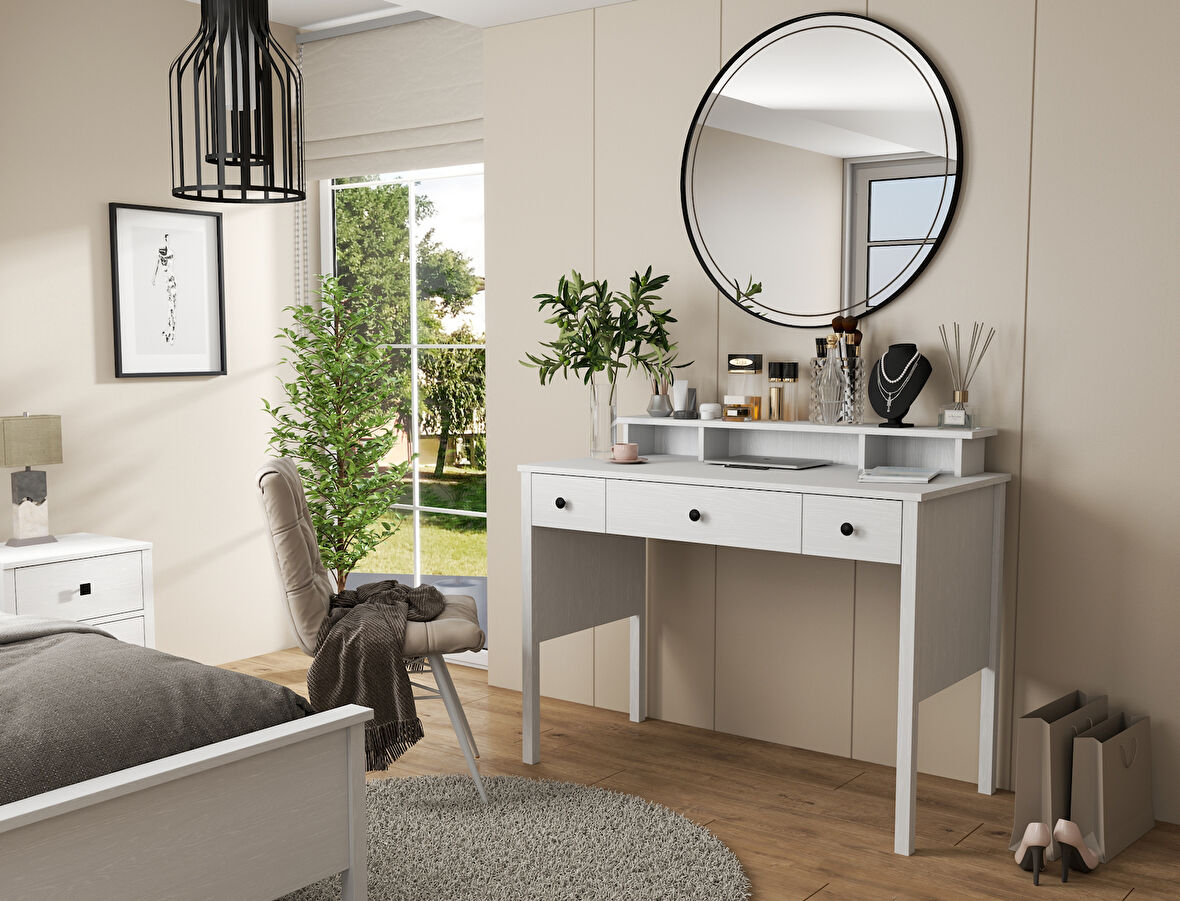 Hunerika Endezia 3 çekmeceli makyaj masası - wood beyaz/legnano