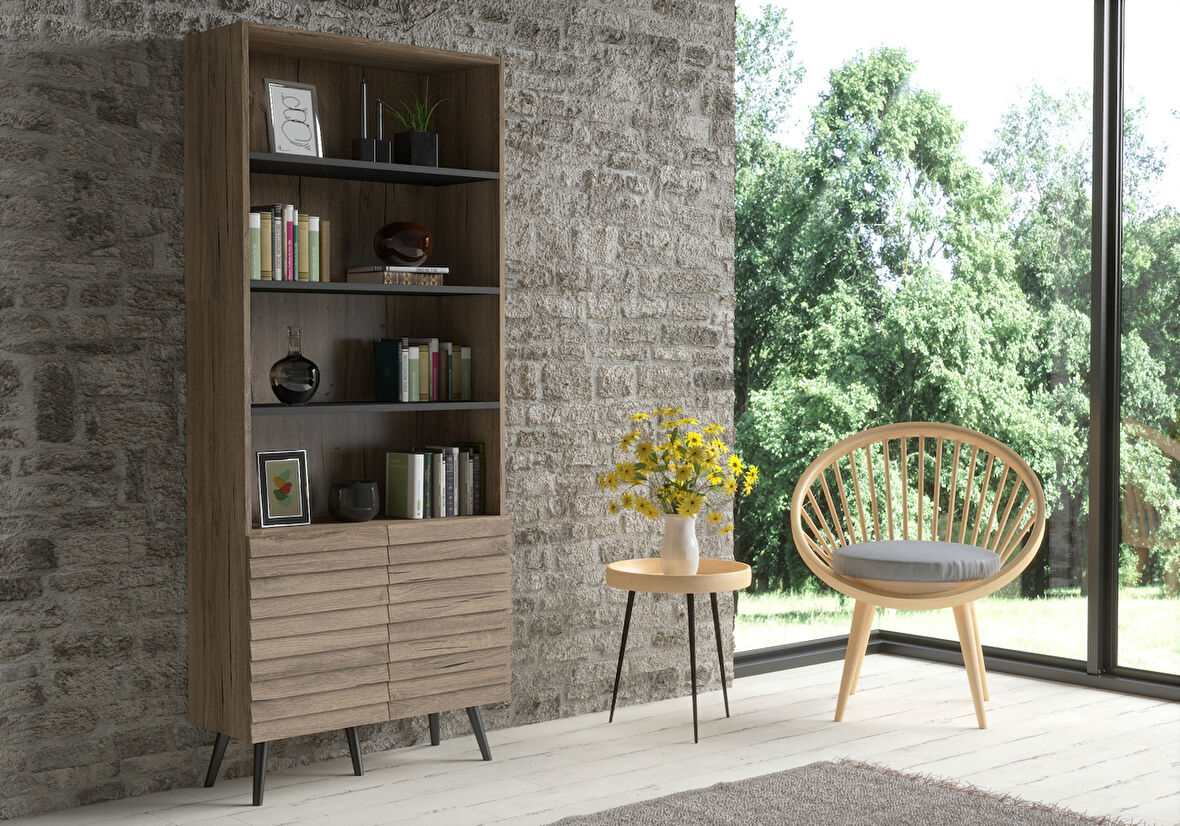 Hunerika Burgos Premium iki kapaklı Panjur Desenli kitaplık -Minifiks - Pera / Siyah