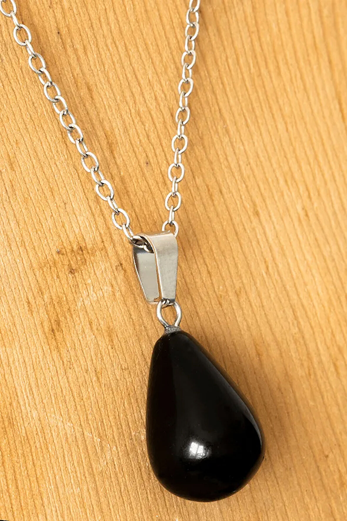 Sertifikalı Damla Model Siyah Turmalin Taşı Kolye