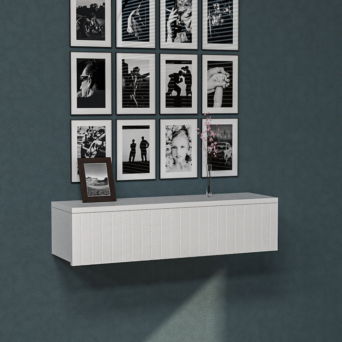 55 CM Konsol Tek Büyük Çekmeceli | Dresuar | Duvara Monte MDF Ahşap Raf | Makyaj Masası