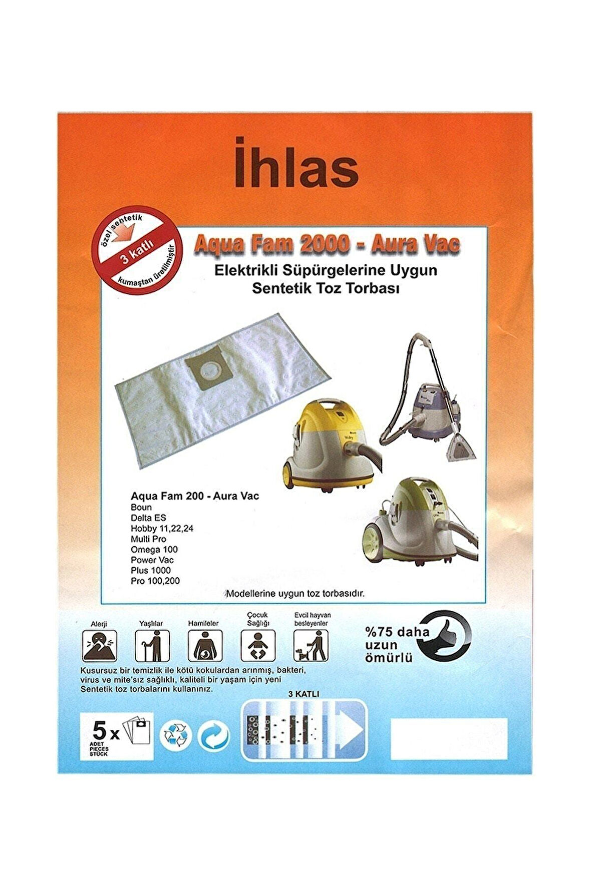 Magic Bags | Ihlas Uyumlu Aura Aqua Vac Multi Pro Halı Yıkamalı Süpürge Torbası Bez 5'li Paket