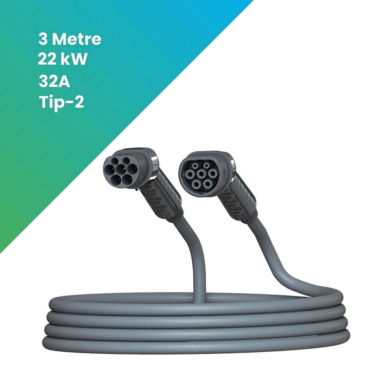 Filşarj Elektrikli Araç Şarj Kablosu Ac Tip-2 22 Kw (3 Metre )