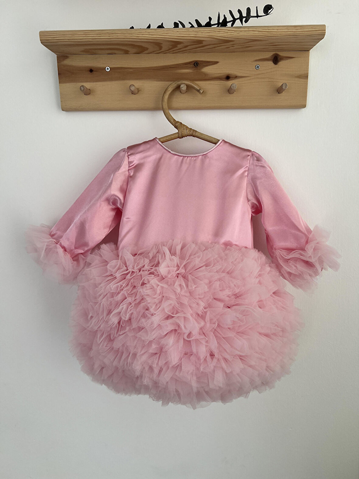 Kız Bebek Çocuk Elbise Uzun Kollu Tüllü Tütü Özel Gün Parti Doğum Günü Prenses Saten Abiye Elbise