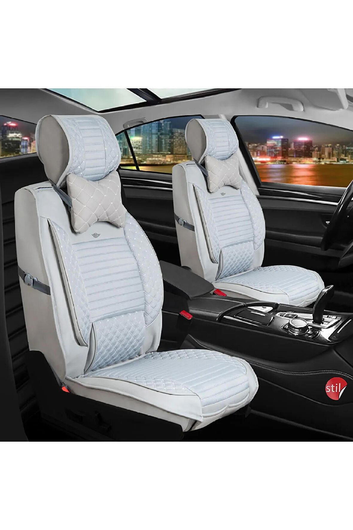 Opel Mokka Uyumlu Lüx Deri Oto Koltuk Kılıfı Ön Arka Set Açık Gri Elit Series