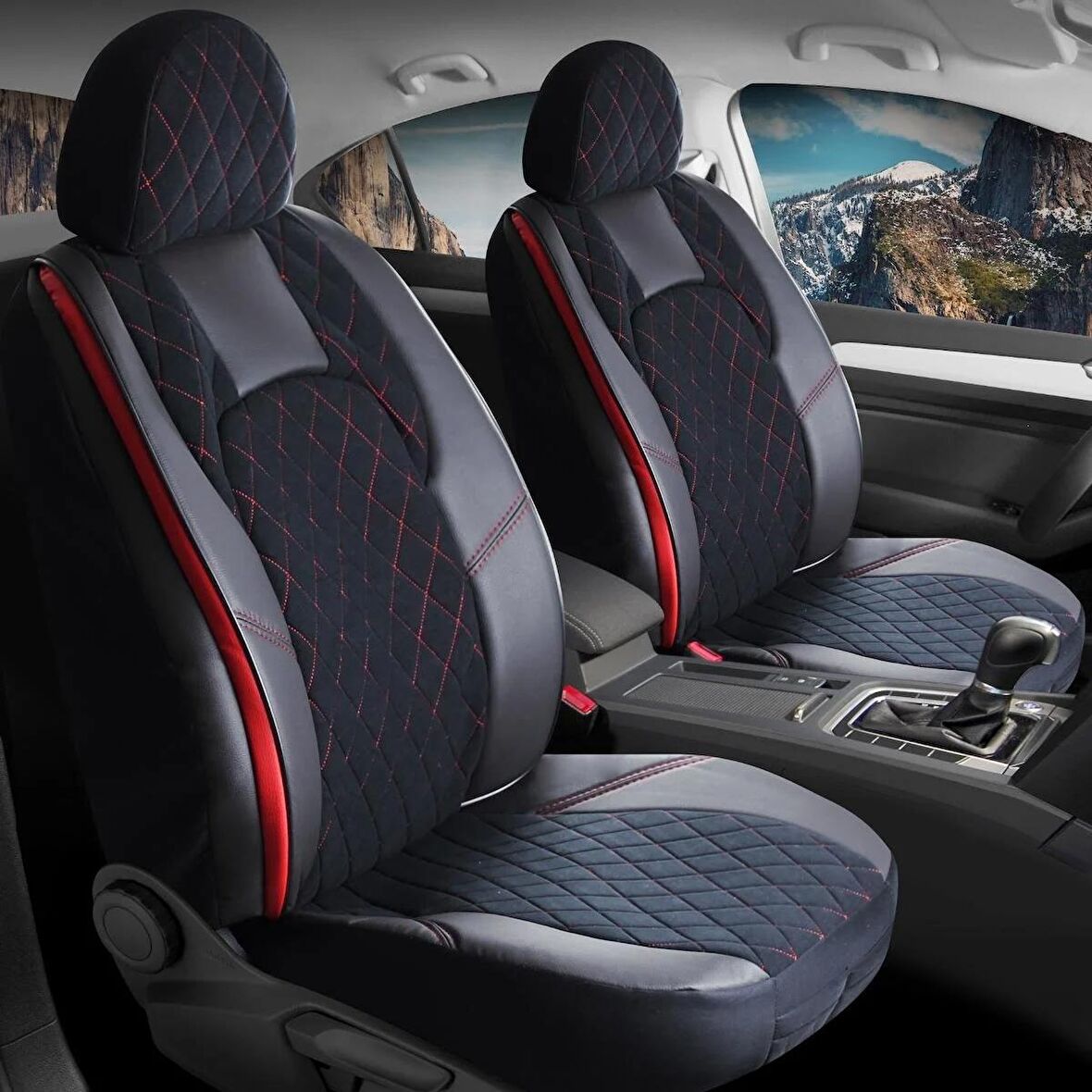 
Alfa Romeo 146 Uyumlu Lüx Deri Oto Koltuk Kılıfı Ön Arka Set Chester Serisi Siyah Kırmızı