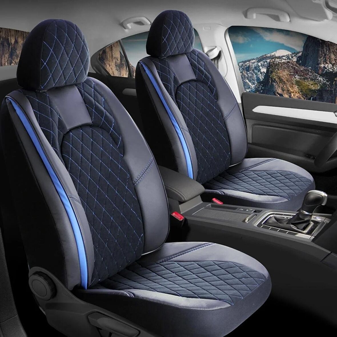 
Opel Corsa C Uyumlu Lüx Deri Oto Koltuk Kılıfı Ön Arka Set Chester Serisi Siyah Mavi