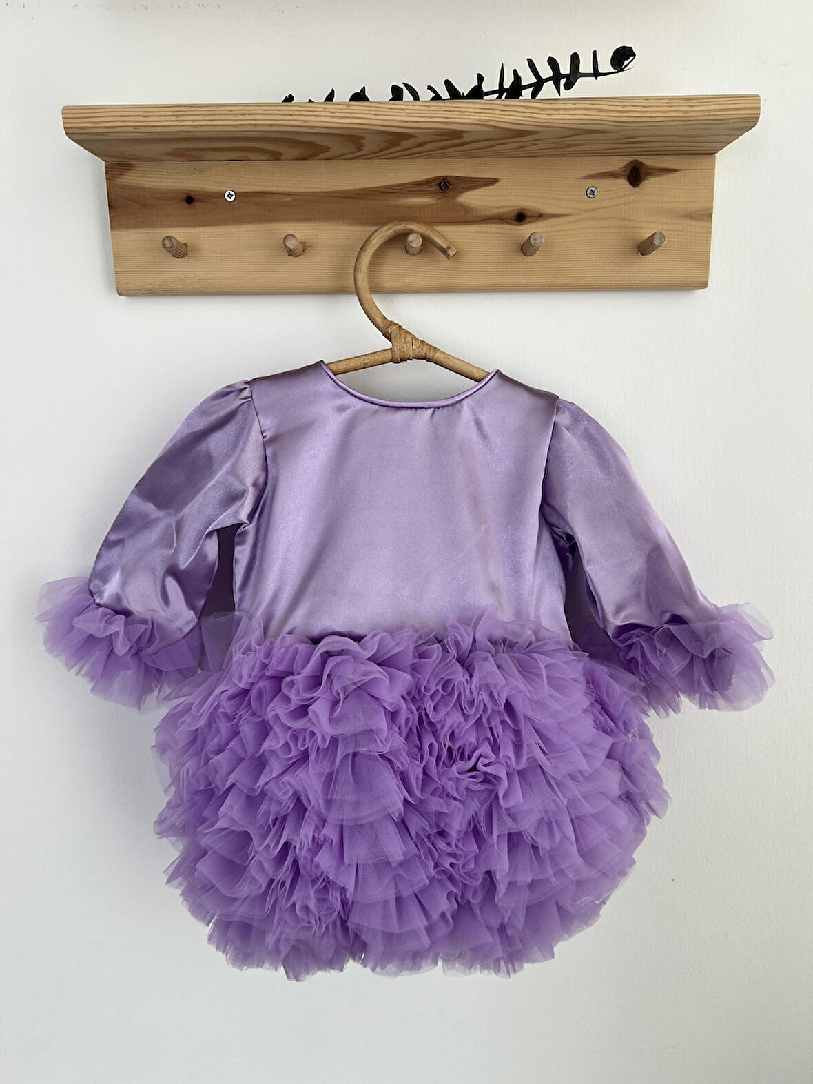 Kız Bebek Çocuk Elbise Uzun Kollu Tüllü Tütü Özel Gün Parti Doğum Günü Prenses Saten Abiye Elbise