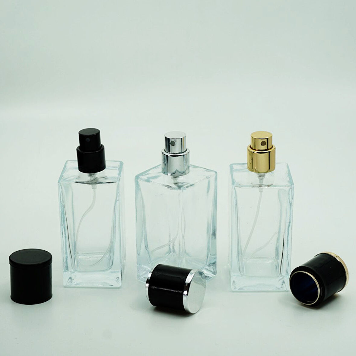 20 ADET BOŞ CAM PARFÜM ŞİŞE, 50 ML, KÜÇÜK KARE MODEL, ŞEFFAF