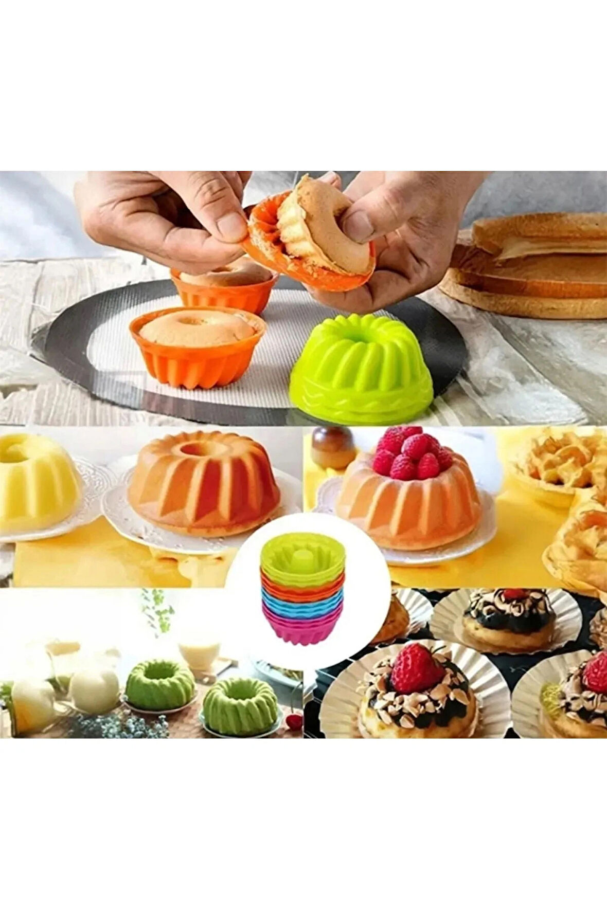 6 Lı Yıkanabilir Mini Kek Muffin Pişirme Kalıbı, Silikon Muffin, Cupcake Kalıbı Karma Renk