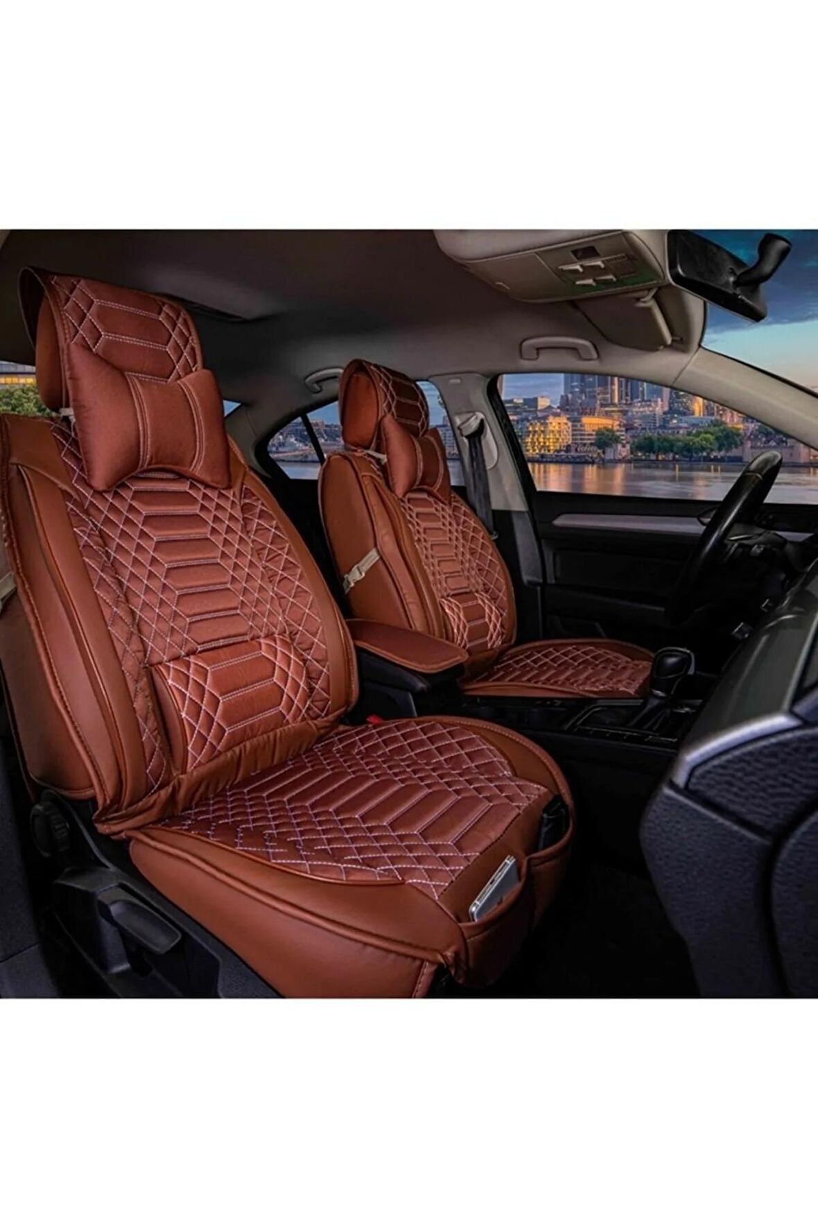 
KİA Picanto Uyumlu Lüx Deri Oto Koltuk Kılıfı Ön Arka Set Tarçın Royal Model