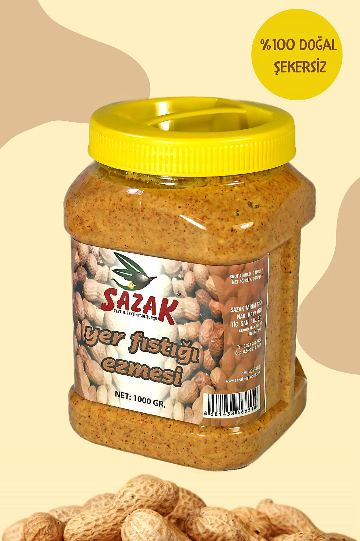 Fıstık Ezmesi 1 KG Şekersiz %100 Doğal Katkısız Fıstık Parçacıklı