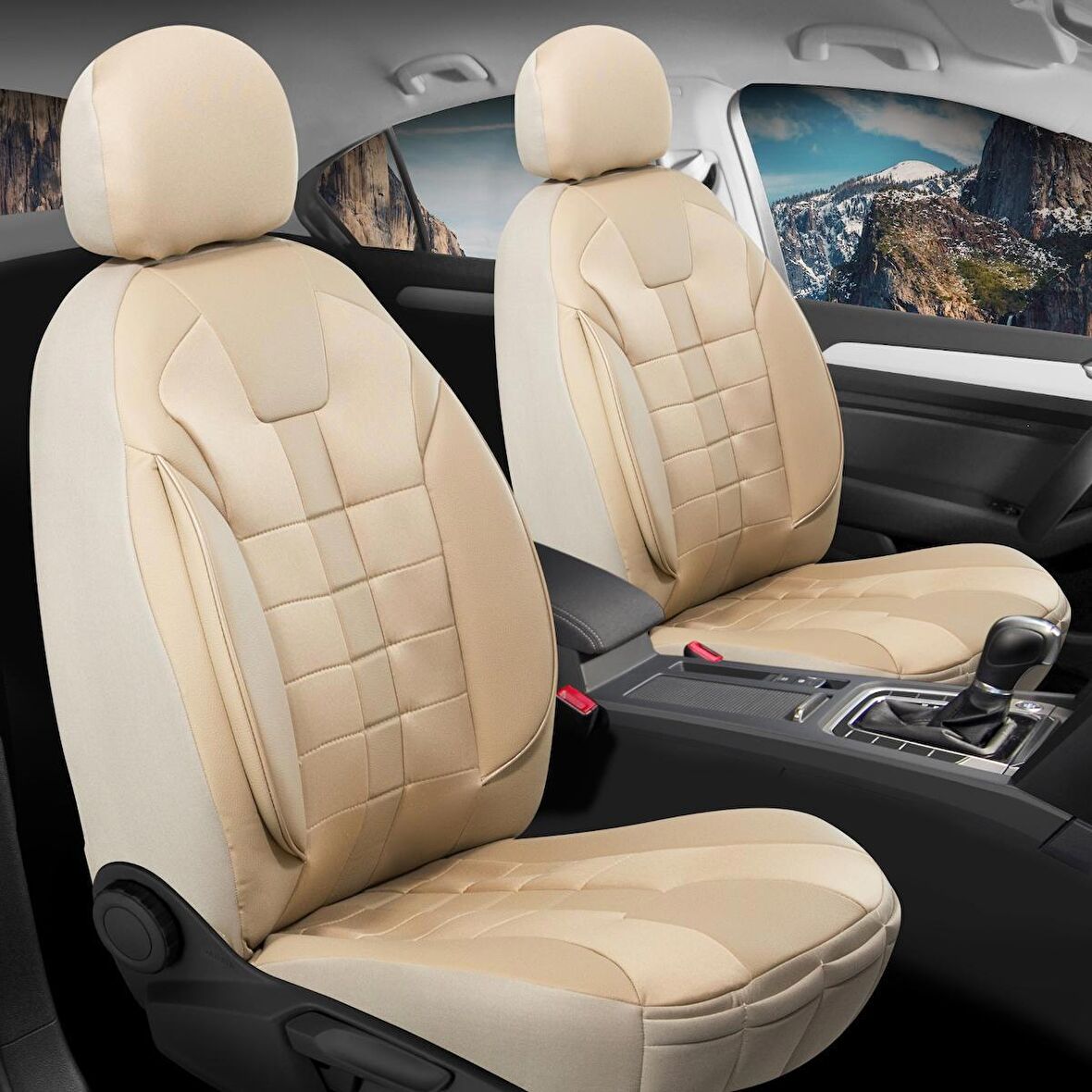 
Citroen C3 Uyumlu Deri Detaylı Oto Koltuk Kılıfı Ön Arka Set Vista Bej 