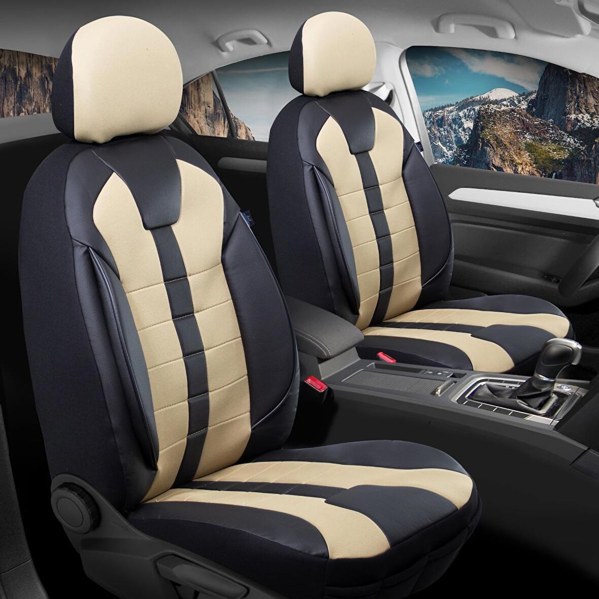 Lada Niva Uyumlu Deri Detaylı Oto Koltuk Kılıfı Ön Arka Set Vista Siyah Bej 