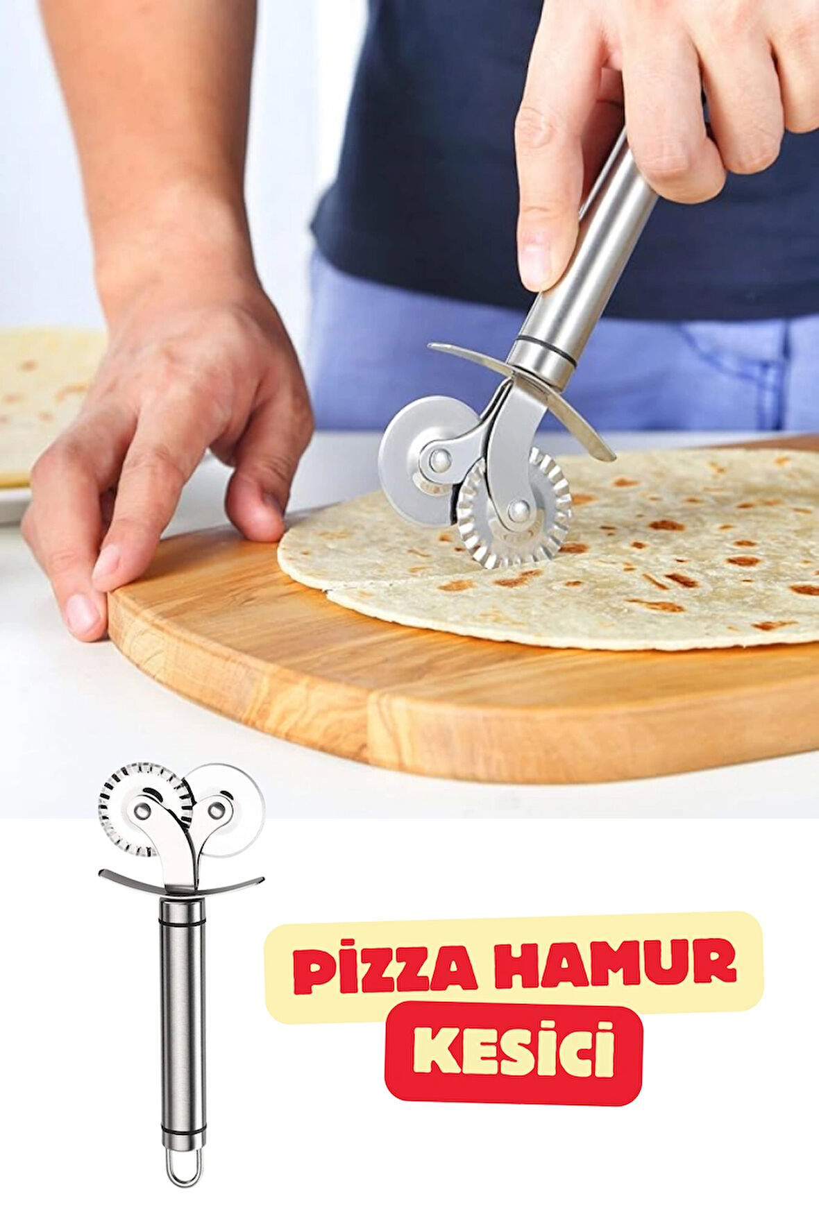 Çift Başlıklı Pizza Hamur Kesici Ekmek Lavaş Kesme Bıçağı