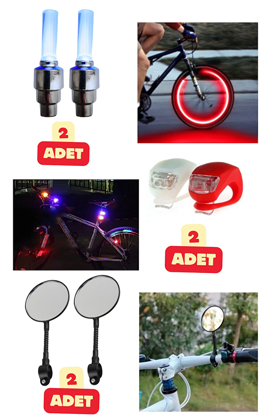 2 Adet Sensörlü Işıklı Led Sibop 2 Adet Scooter Bisiklet Led Işık Fener 2 Adet Motosiklet Dikiz Ayna