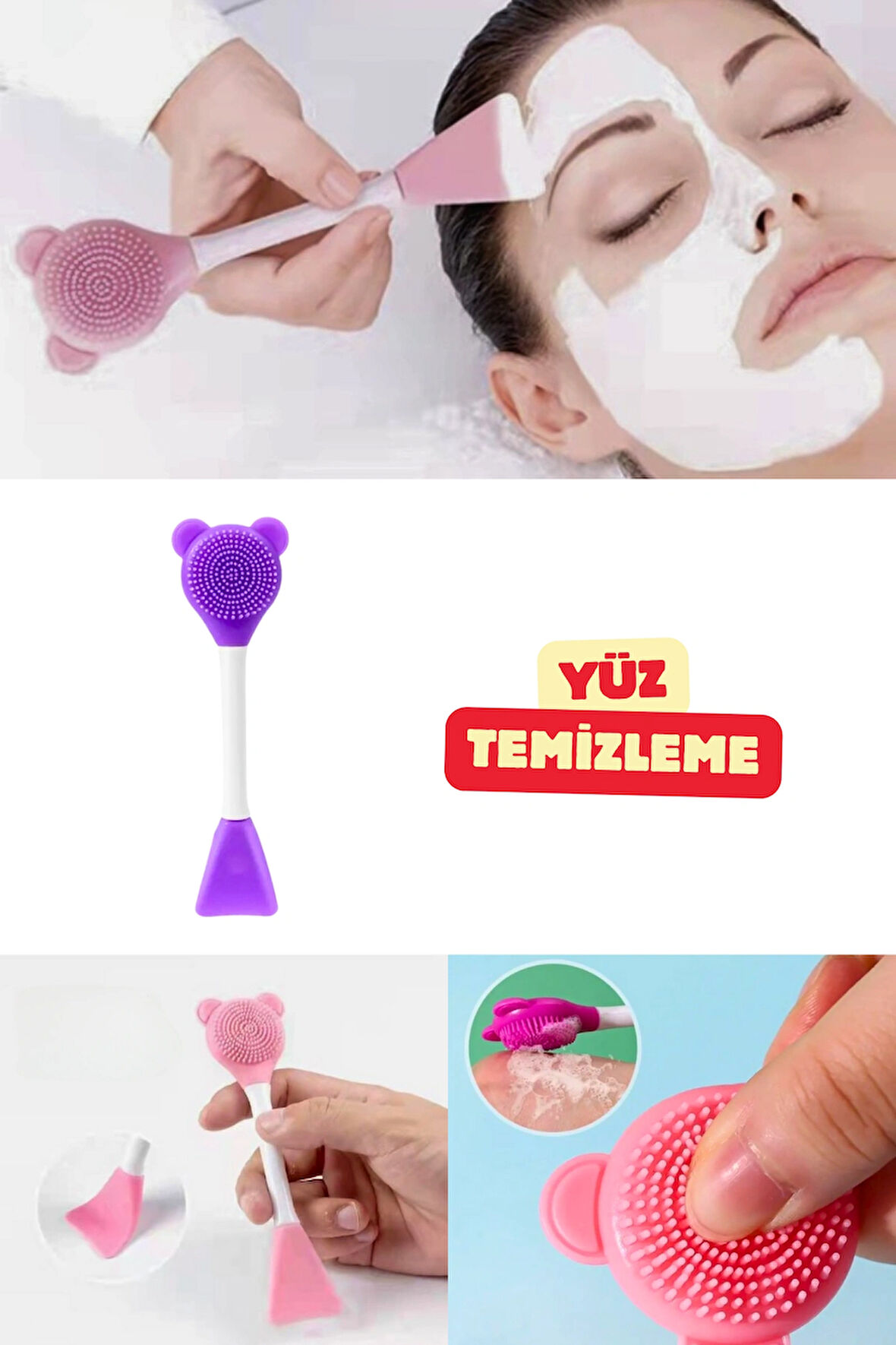 Yüz Temizleme Aparatı Yumuşak Fırçalı Maske Uygulama Spatulası Cilt Temizlik Peeling Uygulayıcı