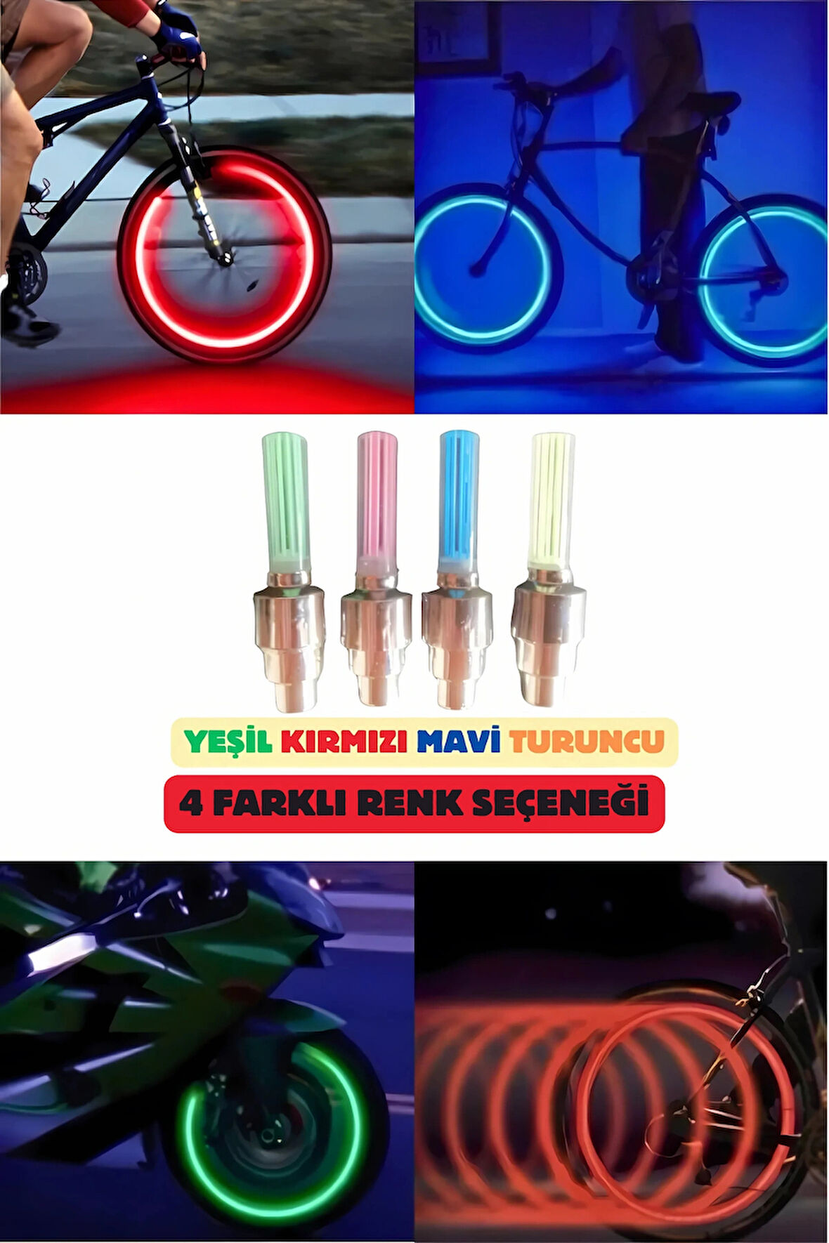 4 Adet Farklı Renk Hareket Sensörlü Sibop Led Işığı Bisiklet Araç Motor Tekerleği Kapak Lambası Işık
